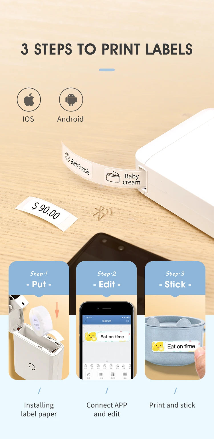 Mini Portable Sticker Label Printer