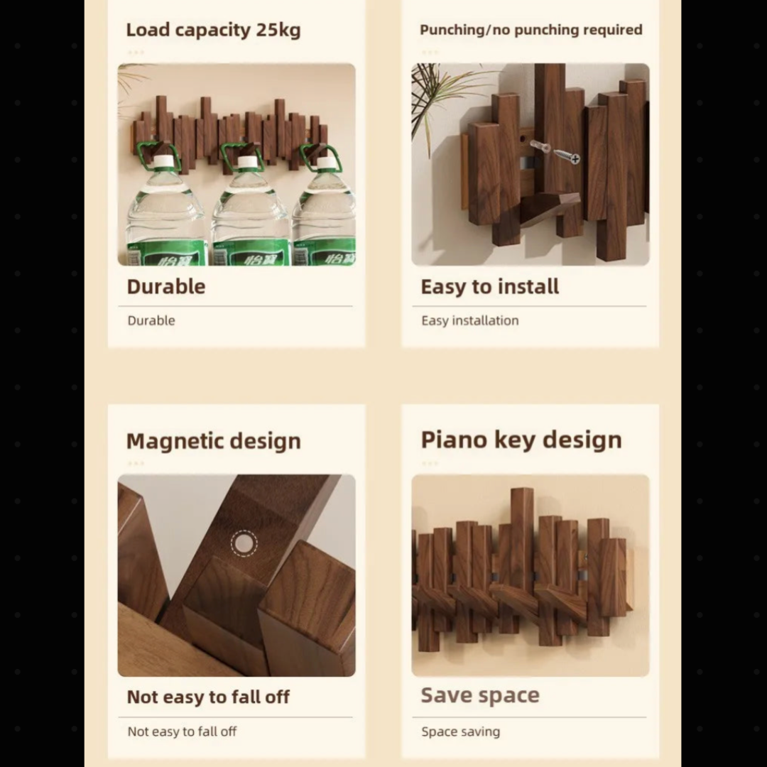Wooden Hanging Coat Rack (3 - 12 Hooks)