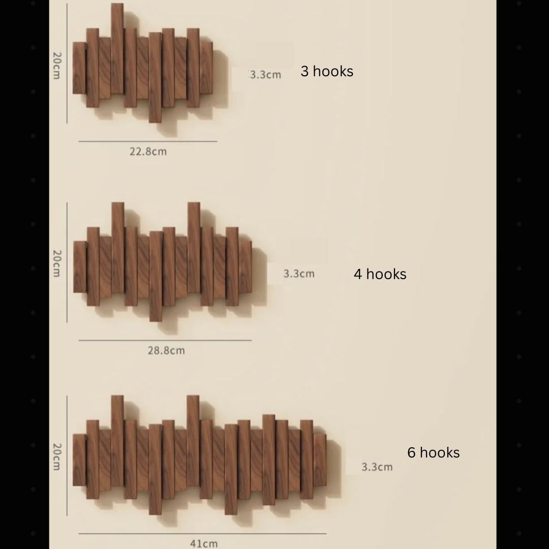 Wooden Hanging Coat Rack (3 - 12 Hooks)