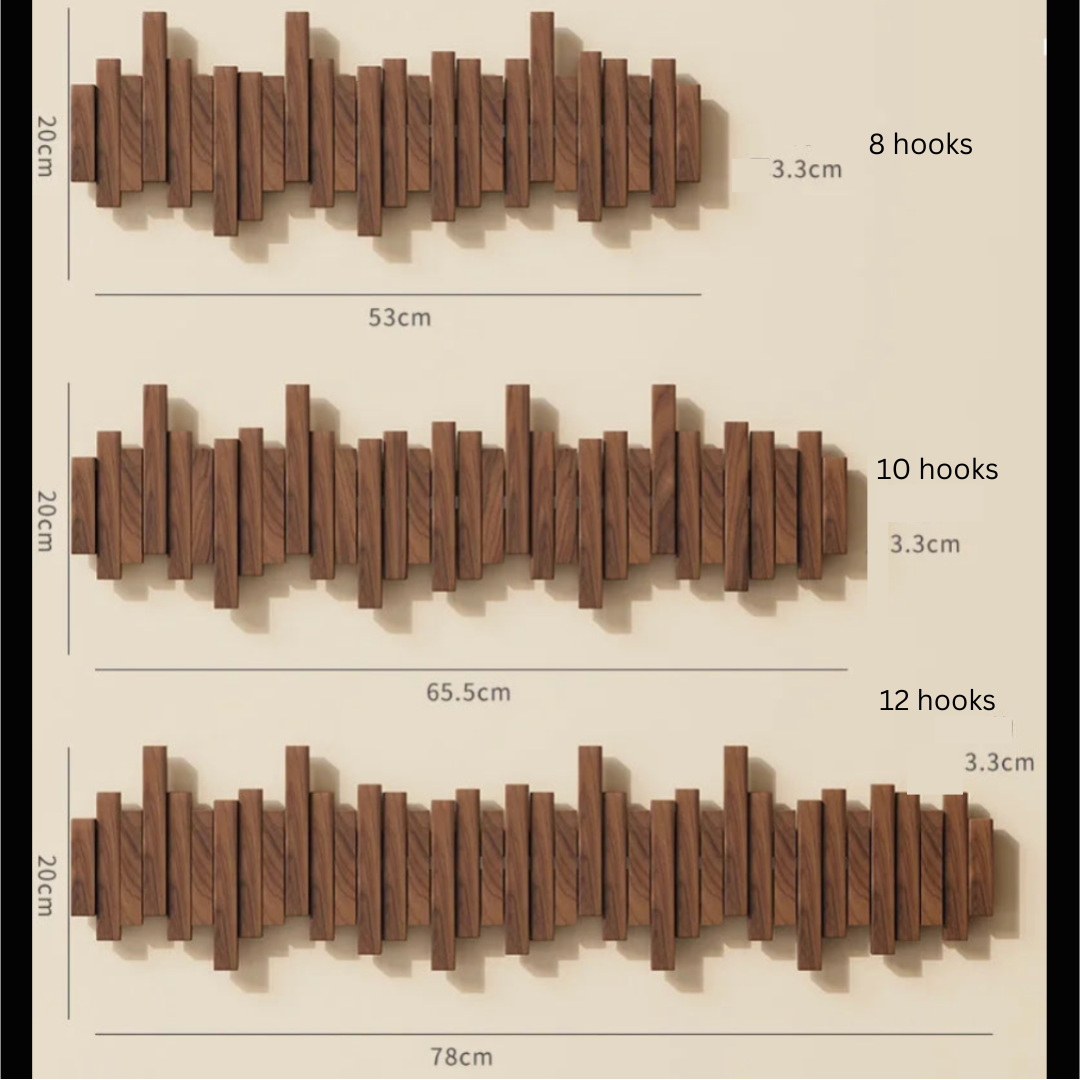 Wooden Hanging Coat Rack (3 - 12 Hooks)