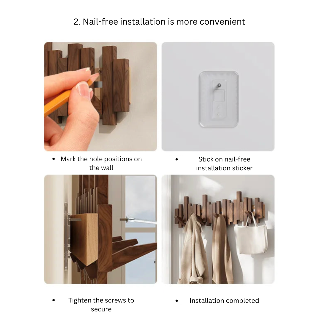 Wooden Hanging Coat Rack (3 - 12 Hooks)